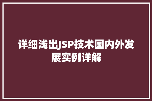 详细浅出JSP技术国内外发展实例详解