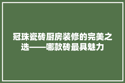 冠珠瓷砖厨房装修的完美之选——哪款砖最具魅力