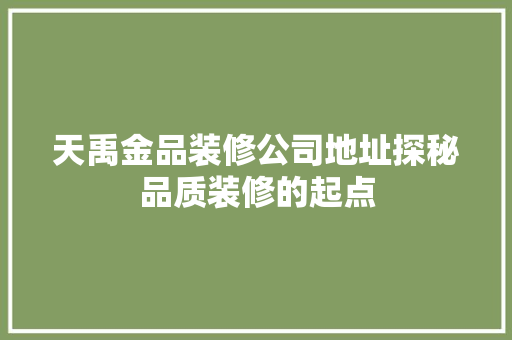 天禹金品装修公司地址探秘品质装修的起点