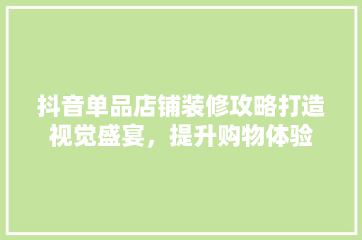 抖音单品店铺装修攻略打造视觉盛宴，提升购物体验  第1张