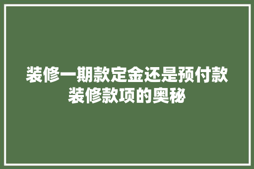 装修一期款定金还是预付款装修款项的奥秘  第1张