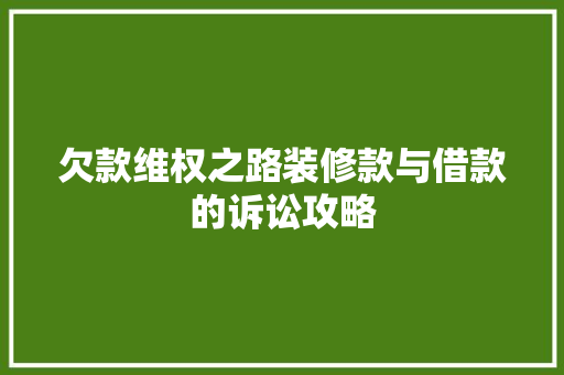 欠款维权之路装修款与借款的诉讼攻略