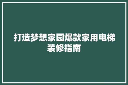 打造梦想家园爆款家用电梯装修指南