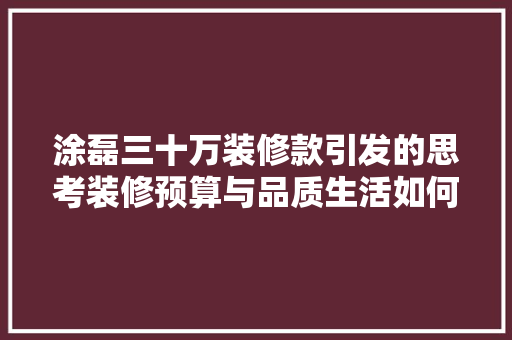 涂磊三十万装修款引发的思考装修预算与品质生活如何平衡