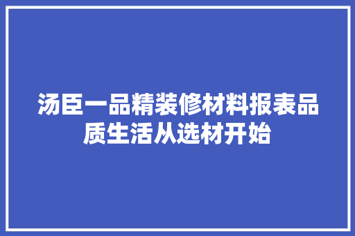汤臣一品精装修材料报表品质生活从选材开始