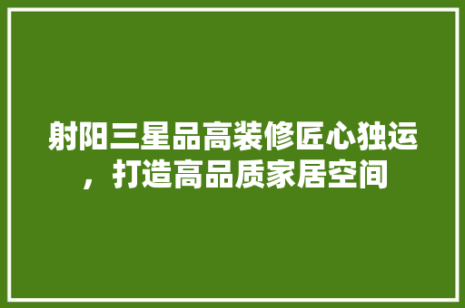 射阳三星品高装修匠心独运，打造高品质家居空间