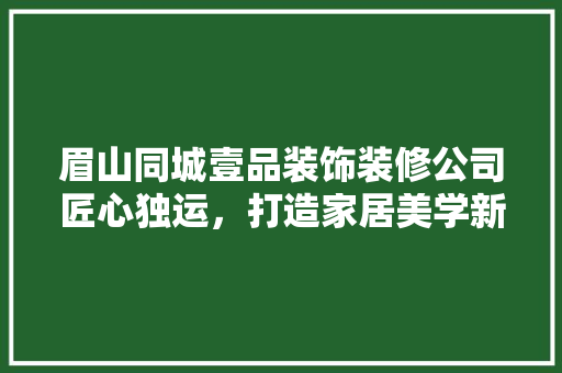 眉山同城壹品装饰装修公司匠心独运，打造家居美学新境界