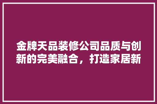 金牌天品装修公司品质与创新的完美融合，打造家居新风尚  第1张