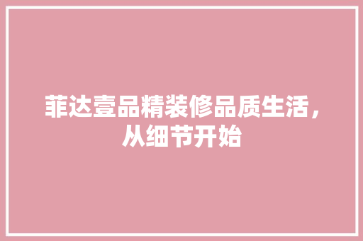 菲达壹品精装修品质生活，从细节开始  第1张