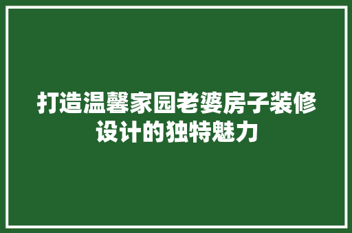 打造温馨家园老婆房子装修设计的独特魅力