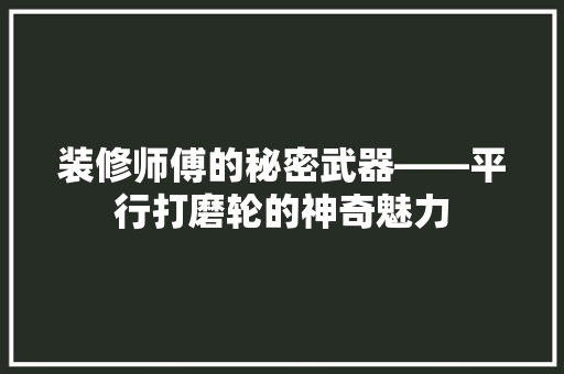 装修师傅的秘密武器——平行打磨轮的神奇魅力