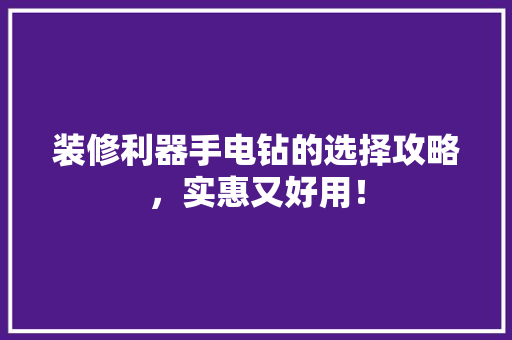 装修利器手电钻的选择攻略，实惠又好用！