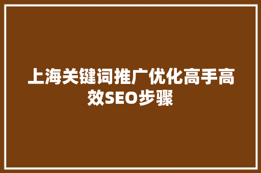 上海关键词推广优化高手高效SEO步骤