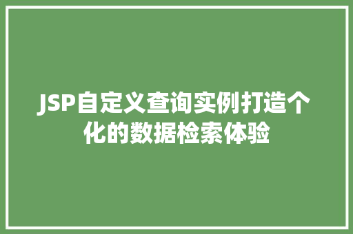 JSP自定义查询实例打造个化的数据检索体验