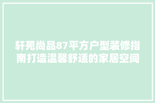 轩苑尚品87平方户型装修指南打造温馨舒适的家居空间